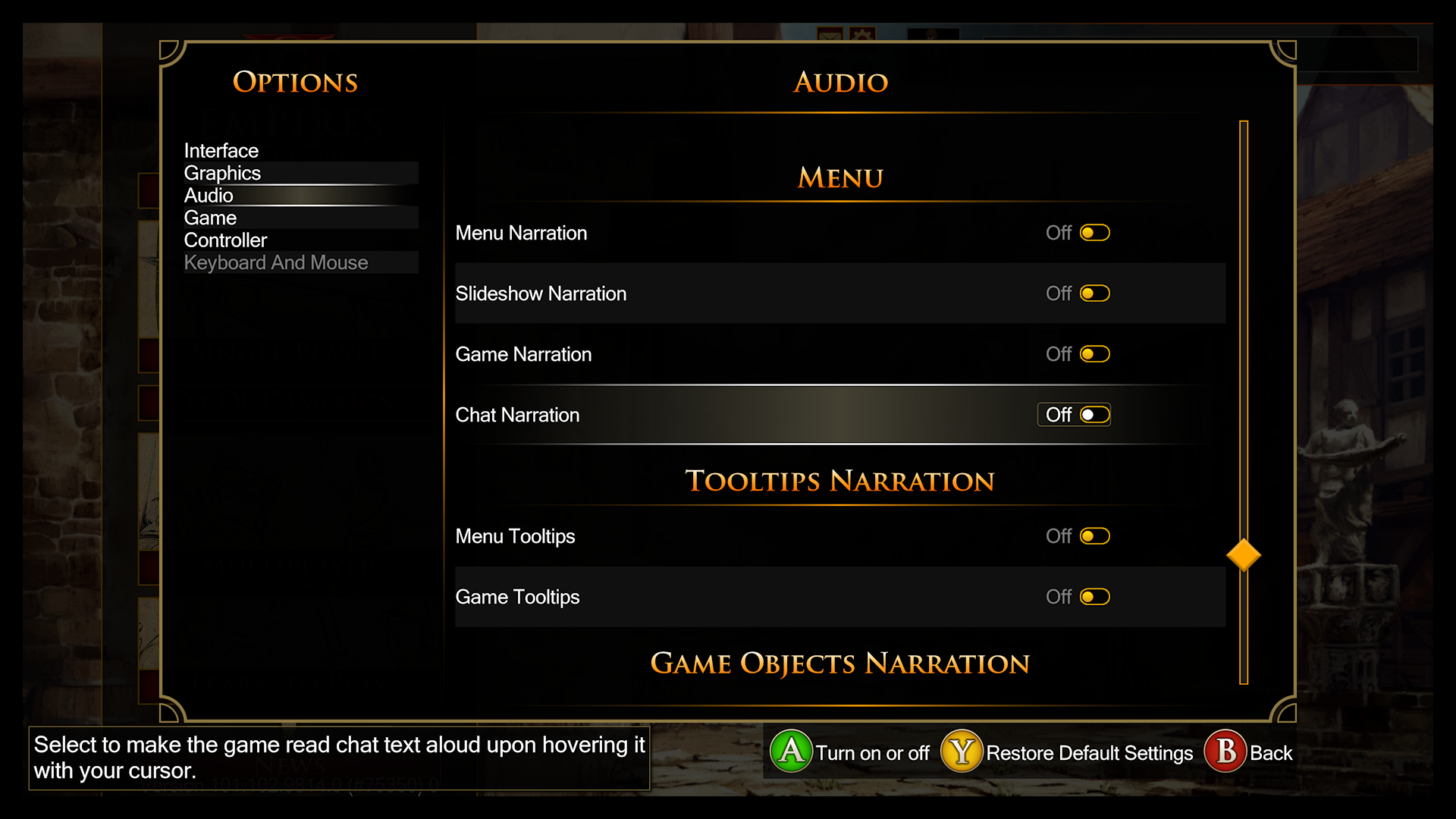 Xbox Menu Narration