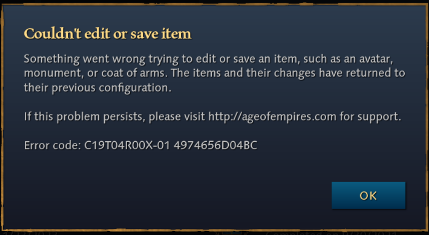 Couldn't save or edit item error message