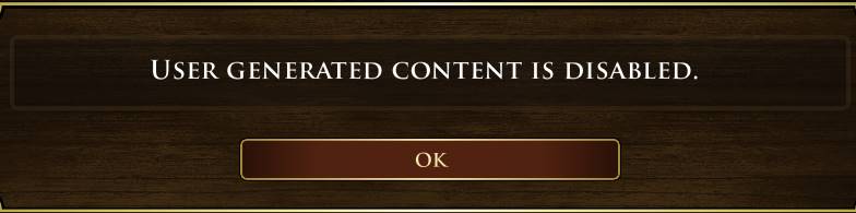 User generated content is disabled error message