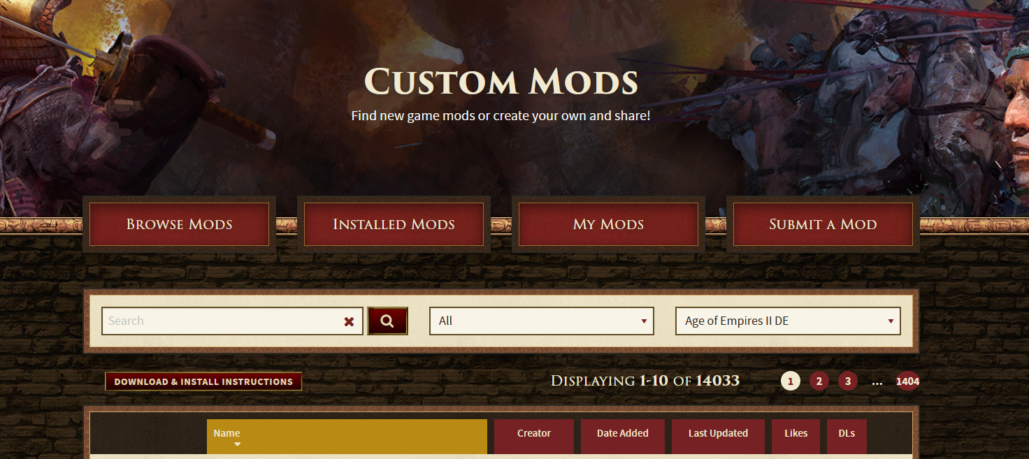 Custom Mods options on website