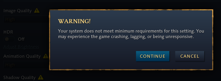Screenshot of warning error